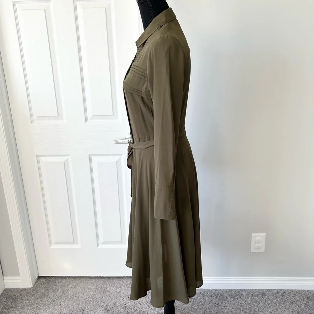 Nanette Lepore Military Green Button Down Midi Shirtdress with Slips - Picture 2 of 16